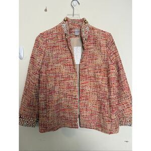 Chico’s Embellished Tweed Jacket Size 1 (M) Multi Color – Statement Pearl Collar